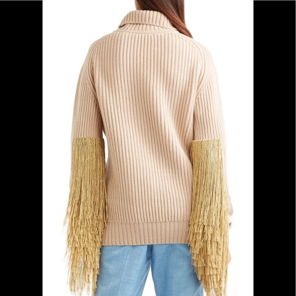 Hillier Bartley Cashmere Fringe Oversized Turtleneck Sweater Cream Gold S / M - Picture 5 of 16